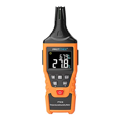 Protmex PT618 Temperature Humidity Meter - Wet Bulb for Indoor/Outdoor | Thermometer Hygrometer Monitor with Ambient, Dew Point, MIN, MAX, Data Hold, LCD Backlight - size: PT618