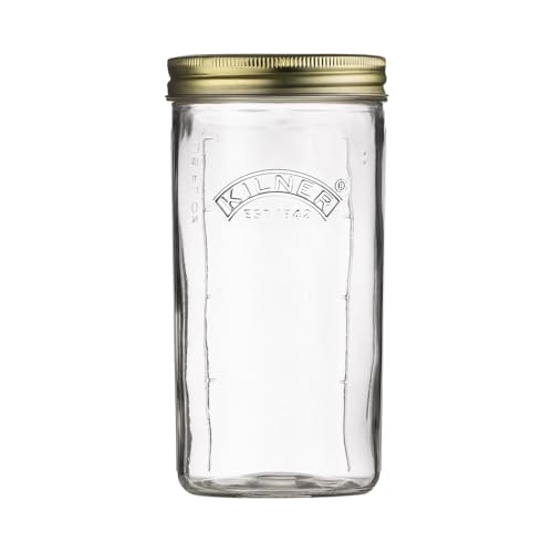 Kilner Wide Mouth Preserve Jar 1L (1000ml) Glass Storage Jar with Vacuum Seal Lid Ideal for Large Whole Fruits Vegetables Pickles Jams - size: 1 litre