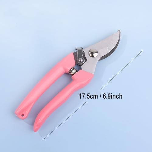 Garden Flower Shears Pruning Shears 6.9 inches Scissors Heavy Duty Plant Scissors for Cutting Flowers, Trimming Plants, Bonsai, Fruits Picking (Pink Handle) - style: Pink Handle