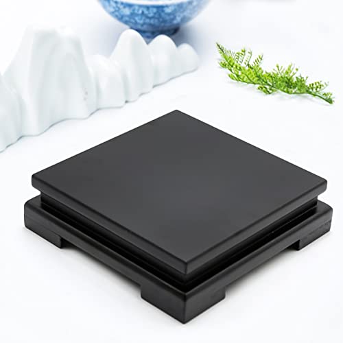 Hoypeyfiy Wooden Display Stand, Black Square Wood Display Base for Teapot Vase Bonsai Pot Statue Ornament Tabletop Home Decoration, 9.09 x 9.09 x 1.69 Inch
