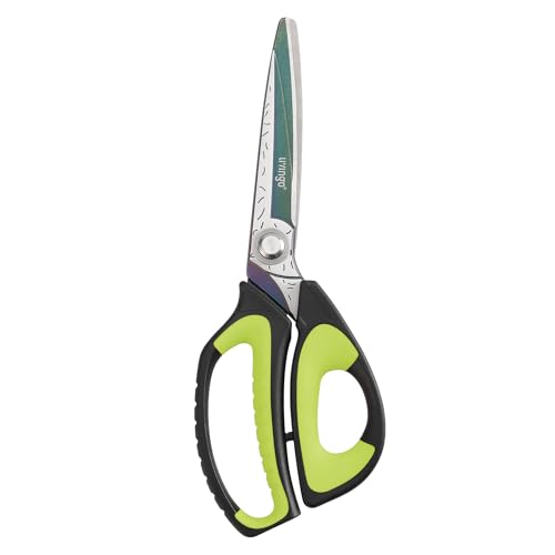 LIVINGO 10" Heavy Duty Multipurpose Shears for Shop & Garden (Green/Black) | Forged Stainless Steel With Titanium Coating Cuts Fabric, Cardboard, Pruning Branches, Household Materials, Rust-resistant - color: Green & Black