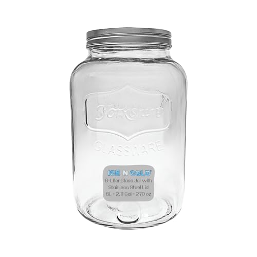 ICE N COLD Large Glass Jar - Clear Wide Mouth Container for Storage, Kitchen, Pantry, and Laundry (2-Gallon | 8-Liter) - size: 2-Gallon | 8-Liter