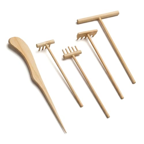 5 Packs Mini Zen Garden Accessories for Desk, Small Hand Rake for Gardening, Rock Sand Tray Tools, Desktop Decor