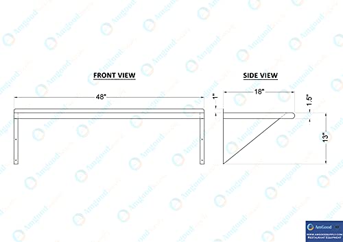 AmGood 18 in. x 48 in. Stainless Steel Wall Mount Shelf - NSF Certified, Commercial Grade, 18-Gauge - Holds up to 385 lbs - with Backsplash & Bullnose Edge for Kitchen, Restaurant, Garage - size: 18 in. x 48 in.