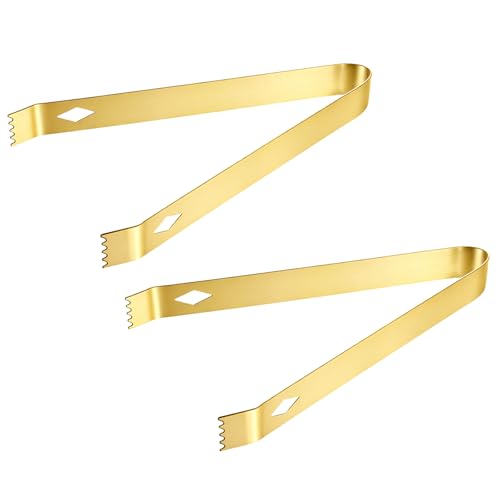 2 Pack Small Metal Tongs, 6 Inch Stainless Steel Restaurant Grade Serving Tongs with Teeth for Serving Food Sugar Salad Ice Coffee (Gold) - color: Gold
