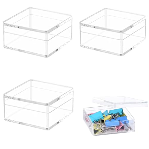 KissYou Acrylic Box with Lid Clear Square Cube Jewelry Storage Contanier Wedding Easter Party Favor Display Boxes Graduation Candy Boxes - size: 3.94 x 3.94 x 2.36 Inch