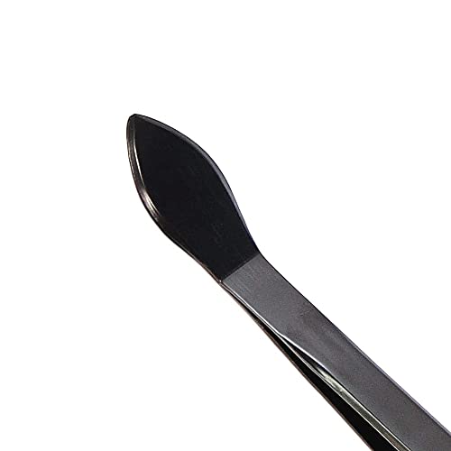 KAKURI Bonsai Tweezers Straight Serrated Tips with Spatula 8.8" - Made in Japan - Professional Bonsai Care Tool - Black Coated Japanese Stainless Steel - color: Black (Straight)