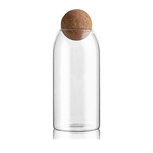 MOLFUJ 1200ML/40Oz Glass Storage Container with Ball Cork, Cute Decorative Organizer Bottle Canister Jar with Air Tight Wood Lid for Food, Coffee, Candy, Bathroom Apothecary Cotton Swab Qtip Holder - size: 1200 ml/40 oz