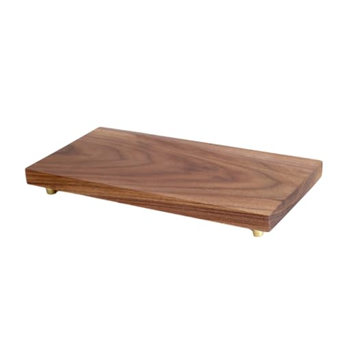 GOLDY&WENDY Wooden Tray Base Walnut Brass Legs Oxidation Resistant Sturdy Decor Kitchen Living Room Dining Room Vintage Wood Pedestal Stand - color: Walnut, size: 7.8" L X 3.9" W X 1.4" H