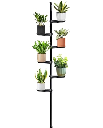 Tension Rod Plant Stand, Plant Poles for Hanging Plants Indoor, 6 Tier Tension Pole Plant Hanger, Floor to Ceiling Plant Pole with 6 Trays Hanging Plant Stand (Fit 3.6-10ft Ceiling) - size: 6-Trays