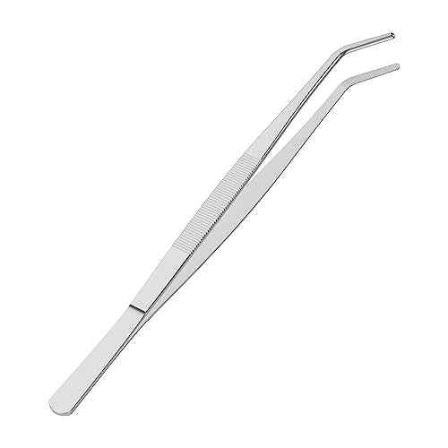 10" Stainless Steel Tweezers, Curved Blunt, 3/64" Thick