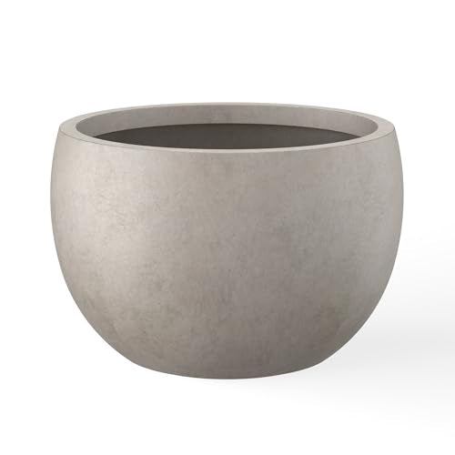 Kante Small Round Bowl Weathered Concrete Planter 11.8" Dia, Outdoor | Rubber Plug for Indoor, Drainage for Garden, All-Weather Cement Flower Pot, Handcrafted, Anti-Frost & UV, Modern Home Decor - color: Weathered Concrete, size: 11.8" d