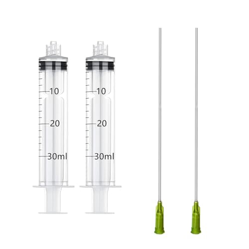 2 Set Syringe with Luer Lock 14Ga 4inch Needles for Oil Injector, Glue Dispensing Applicator, Scientific Labs, Watering, Refilling, Filtration (30ML) - size: 30ML