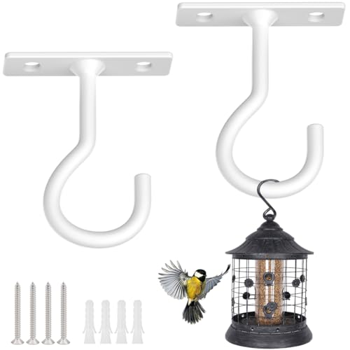 Ceiling Hooks for Hanging Plants 2Pack 2.5inch White | Decorative heavy duty metal hangers,for flower baskets, lanterns,bird feeders and wind chimes,home decor indoor and outdoor - color: White, size: 2.5in&2Pack