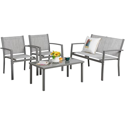 Vongrasig 4 Pieces Patio Furniture Sets,Outdoor Patio Conversation Sets with Glass Coffee Table, Small Porch Balcony Furniture, Patio Table and Chairs Set for Garden, Backyard (Silver) - color: Silver