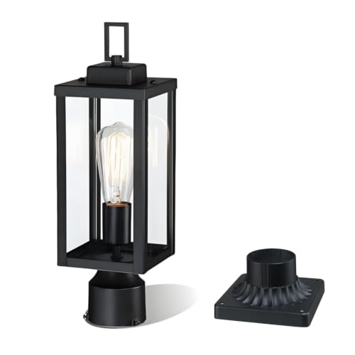 WISBEAM Outdoor Post Light, Lamp Post Light Fixture with Pier Mount Base | Black Pole Lantern for Yard Street, E26 Base 60W Max, Waterproof Aluminum Housing & Glass, ETL Qualified, Bulbs Not Included - size: Post Light with Base