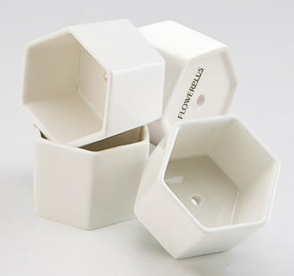 FLOWERPLUS Planter Pots Indoor, 7 Pack 2.75" Modern White Ceramic Hexagon