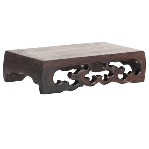 Amosfun Wood Plant Stand Rectangular Display Pedestal for Bonsai Vase Flower Pot Base 4.33 X 2.36 X 1.18 in Chinese Carved Base for Home Office Decor
