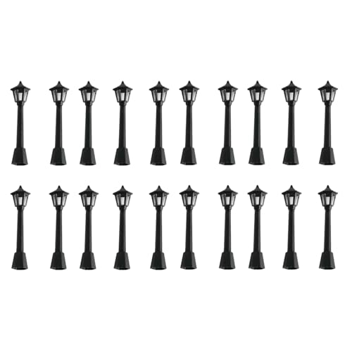 20Pcs Black Mini Miniature Street Light Model, Railway Train Post Lamps, Lamp Outdoor Pathway Lantern Post for Dollhouse Decoration Micro Landscape Fairy Garden Accessories