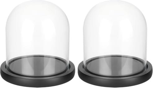 BENECREAT 5.5x5inch Eternal Transparent Flower Glass Cover, Glass Display Dome Cloche Jar with Black Solid Wood Base for DIY Flower Craft, Wedding Decorations (Pack of 2) - color: Black, size: 5.5x5inch (Pack of 2)