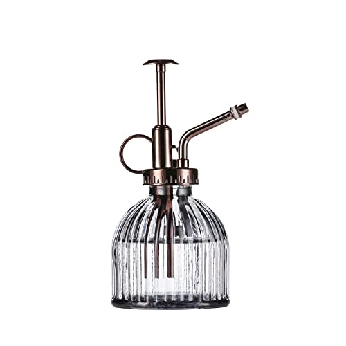 Glass Plant Mister, 6.5" Green Glass Water Spray Bottle with Gold Top Pump, Small Plant Sprayer for Indoor Outdoor Houseplants