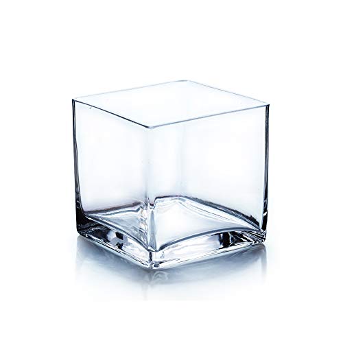 WGV Cube Glass Vase, Candle Holder, 5"x5"x5", [Bulk & Size Options Available] Clear Elegant Floral Accent Container Planter Terrarium Wedding Party Ceremony Home Decor, 1 Piece - size: 5"