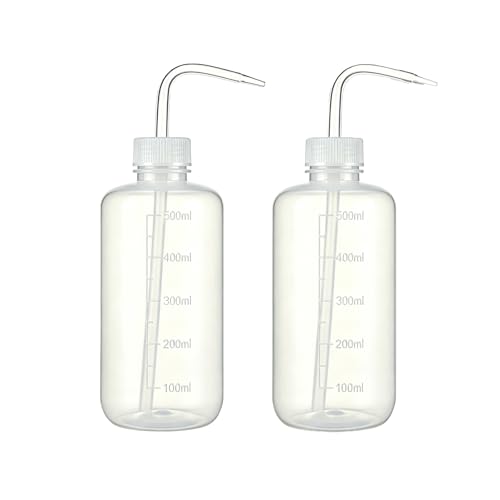 2 PCS Clear Plastic Squeeze Wash Bottles, Lab Wash Squirt Bottles, Leak Proof Plant Watering Bottle with Measurement Scale for Tattoo Lab Us (500ml (17 oz)) - size: 500ml (17 oz)