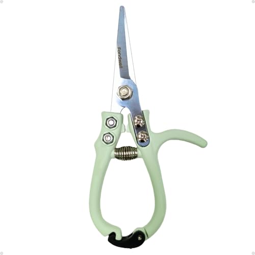Fondwell 6" Small Pruning Shears Garden Scissors for Indoor Plants Trimming | 1-Pack Garden Snips, Ultra-Sharp Micro-Tip Straight Blades, Fatigue-Free - Best for Delicate Cutting Flower Stems Herbs Buds - color: Sage (Straight Blades)