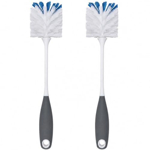 2 Pack Bottle Scrubbing Brushes | Long Handle, Nylon Bristles, Water Bottle Cleaner for Washing Glasswares, Wine Decanter, Food Jars - color: Gray