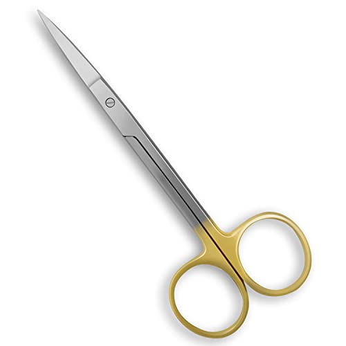 SURGICAL ONLINE Tungsten Carbide Iris Lab Scissors, 4.5 Straight - Gold Finger Ring Handle, 5X Stronger than Stainless Steel - style: Straight