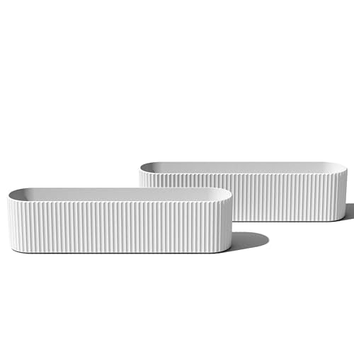 Veradek Demi Series Window Box Planter - Round Outdoor Planter | Made From a Durable Plastic-Stone Composite With Pre-Drilled Drainage Holes. Modern Patio/Tabletop Décor - color: White, size: 36 inch - 2 Pack