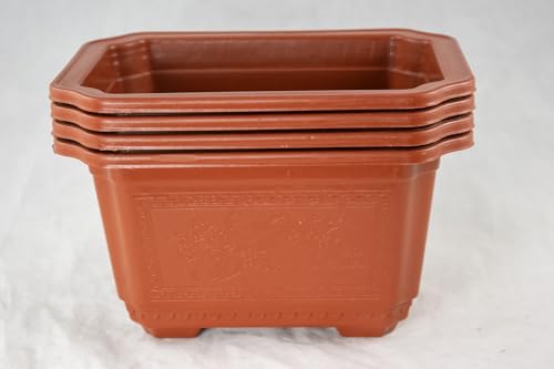 Yubonzai Rectangular Orange Plastic Bonsai Training Tall Pot, Cactus & Succulent Planter - 7.25" to 17.5" (4PCS 7.25"x 5.25"x 4") - size: 4PCS 7.25"x 5.25"x 4"