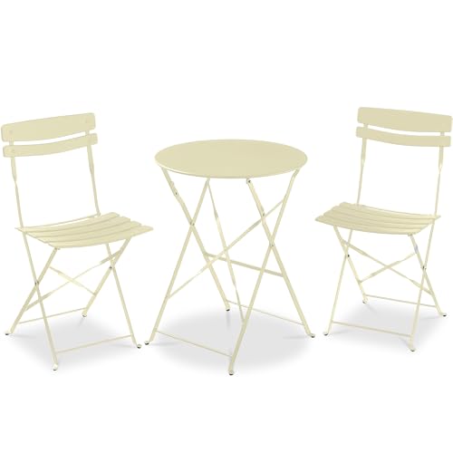 Best Choice Products 3-Piece Bistro Set, Space Saving Folding Design, Solid Steel, Outdoor Patio Furniture Set w/ 2 Chairs, Bistro Table - Cream - color: Cream