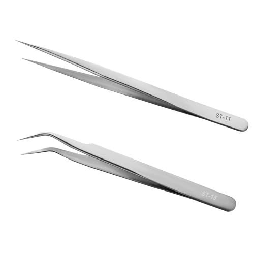 Ainiv Precision Tweezers Set, 2 Pcs Stainless Straight Curved Tweezers - color: 2pc Straight + Curved Tweezers, size: 2pcs