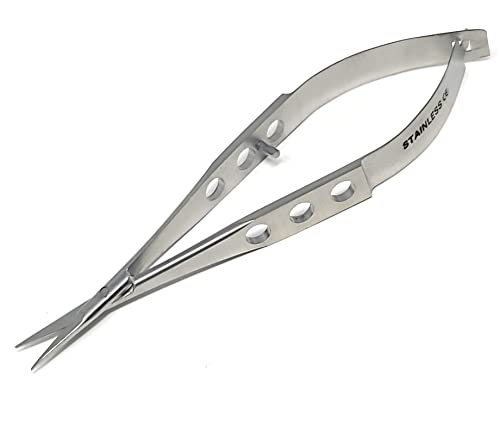 Castroviejo Micro Scissors 3.5", Fenestrated Flat Handle with Extra Sharp Blades Made of Premium Grade Stainless Steel (Straight) - style: Straight