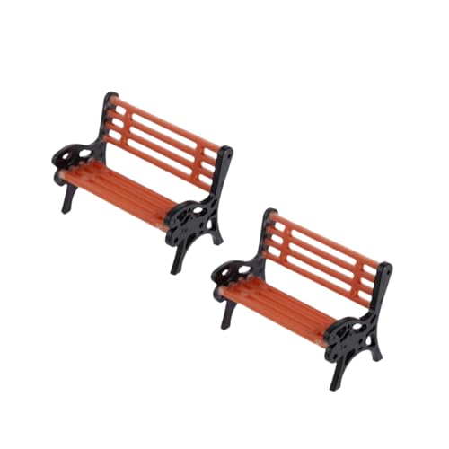 2 Pcs Brown Miniature Park Bench Set, Mini Park Street Seats Bench Chairs Kit Dollhouse Furniture Accessories for Fairy Garden Decor