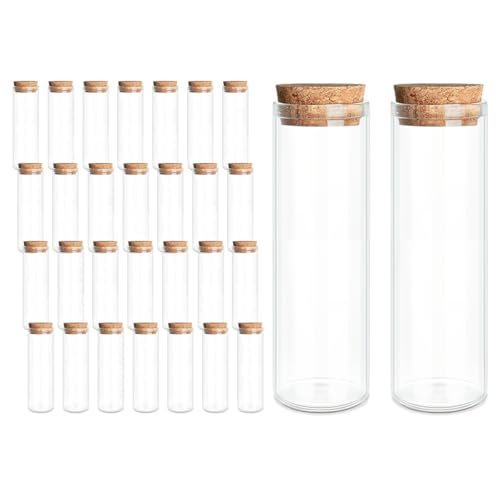 JIUYUE 30-Pack 1.69 oz (50ml) Glass Bottles & Test Tubes with Cork Stoppers | Small Glass Jars for Spell Bottles, Potion Bottles, DIY Party Favors, Travel Memories & Plant Propagation - color: 30pcs