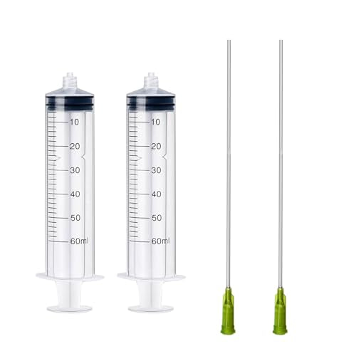2 Set Syringe with Luer Lock 14Ga 4inch Needles for Oil Injector, Glue Dispensing Applicator, Scientific Labs, Watering, Refilling, Filtration (50ML) - size: 50ML