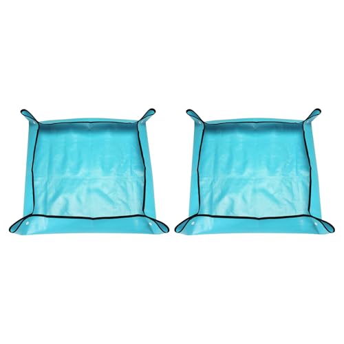 HARFINGTON 2pcs Repotting Mat 19.7" x 19.7" PE Cloth Waterproof Plant Repotting Mat Foldable Portable Gardening Potting Tray with Plastic Buckle for Indoor Plant Change Soil Watering, Blue - color: Blue, size: 19.7" x 19.7"