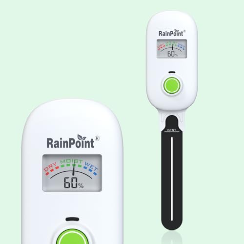 RAINPOINT Smart Soil Moisture Meter,Visual Gauge, Optional WiFi Hub for App | Leave-In Wireless Soil Moisture Sensor with Digital Display for Indoor & Outdoor Plants, Local Readings, Hub Sold Separately - size: Sensor Only, Color-Coded Scale