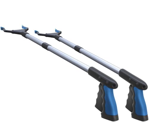 FitPlus 2025 Upgrade PowerGrip T9, Grabber Reacher Tool, Wide Jaw, Foldable, Steel Cable, with 96 Grip Points for Firm Grip, 32" with Magnet (2Blue, 32 Inch (Pack of 1)) - color: 2blue