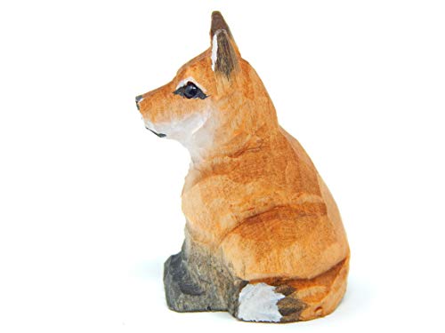 Selsela Hand-Carved Red Fox Figurine - Handmade Wooden Figurine Statue Small Art Sculpture Home Decor Artisan Carving Miniature Animal. Artisan Carving for Rustic Home Decor & Collectibles