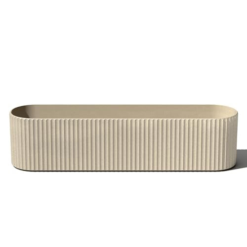 Veradek Demi Series Window Box Planter - Round Outdoor Planter | Made From a Durable Plastic-Stone Composite With Pre-Drilled Drainage Holes. Modern Patio/Tabletop Décor - color: Sand, size: 36 inch