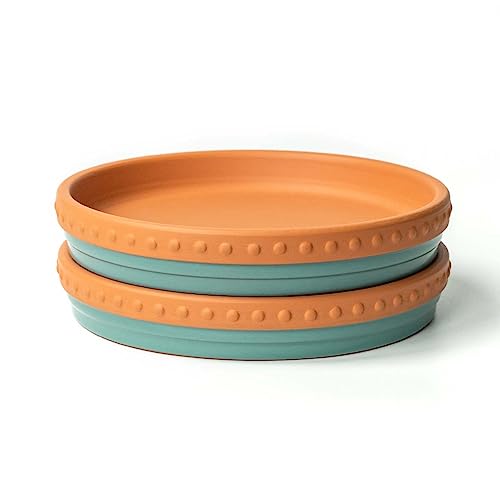 Plant Saucers, 8" Plant Trays to Catch Water, 2 Pcs, Premium Terracotta | Glazed turquoise and terracotta ceramic Flower Pot Saucers fit pots up to 7", catches excess water. - color: Turquoise/Terracotta