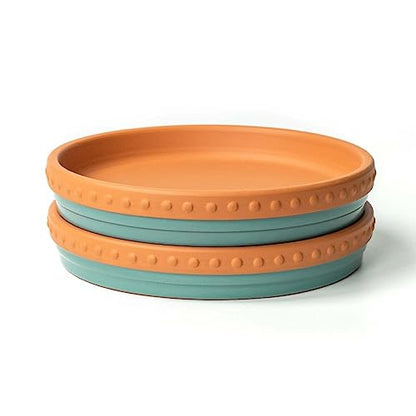 Plant Saucers, 8" Plant Trays to Catch Water, 2 Pcs, Premium Terracotta | Glazed turquoise and terracotta ceramic Flower Pot Saucers fit pots up to 7", catches excess water. - color: Turquoise/Terracotta