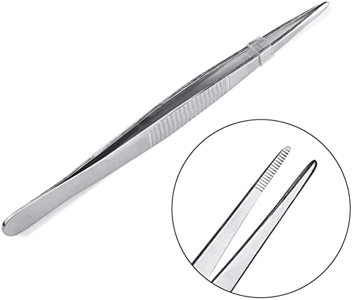 5 Inch Straight Tip Long Forceps Tweezers, Serrated Flat Tips Surgical Tongs Jewelers Needle Metal Sewing Sharp Kitchen Cooking Tweezers With Teeth Knurled Handles (1PCS-125mm) - color: Straight-1pcs-5inch