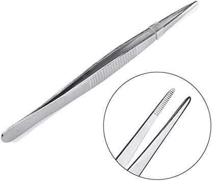 5 Inch Straight Tip Long Forceps Tweezers, Serrated Flat Tips Surgical Tongs Jewelers Needle Metal Sewing Sharp Kitchen Cooking Tweezers With Teeth Knurled Handles (1PCS-125mm) - color: Straight-1pcs-5inch