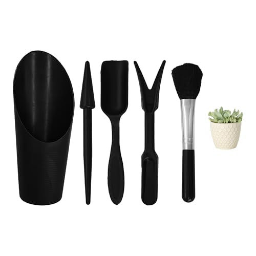 5Pcs Mini Succulent Tools Set, Plastic Garden Hand Tools Kit for Indoor Plant Care, Succulent Bonsai Miniature Garden Tool Set,Small Gardening Tools for Transplanting Digging Planting, Black - style: Black