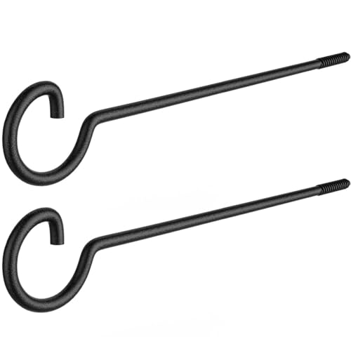 2Pack Black 12Inch Long Screw Hooks for Plants String Lights Bird Feeders | Heavy duty threaded screw hooks,for hanging planters, bird feeders, string lights and Christmas decor indoors outdoors - size: 12in 2P