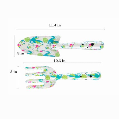 Printed Floral Garden Tool Set,Aluminum Garden Tools Set, Heavy Duty Gardening Tool Kits,4 Pcs Gardening Tools with Trowel, Rake, Garden Gloves&Repotting Mat,Ideal Gift for Women